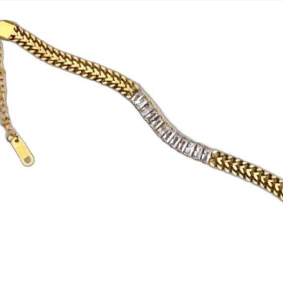 Jewelry - Gold Plated Stainless Steel Bracelet with CZ - 6-8 inches - New